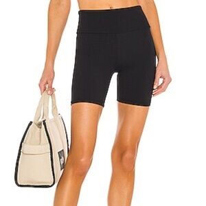 Lanston Sport- Black Ribbed Highwaisted Train Bike Workout Shorts